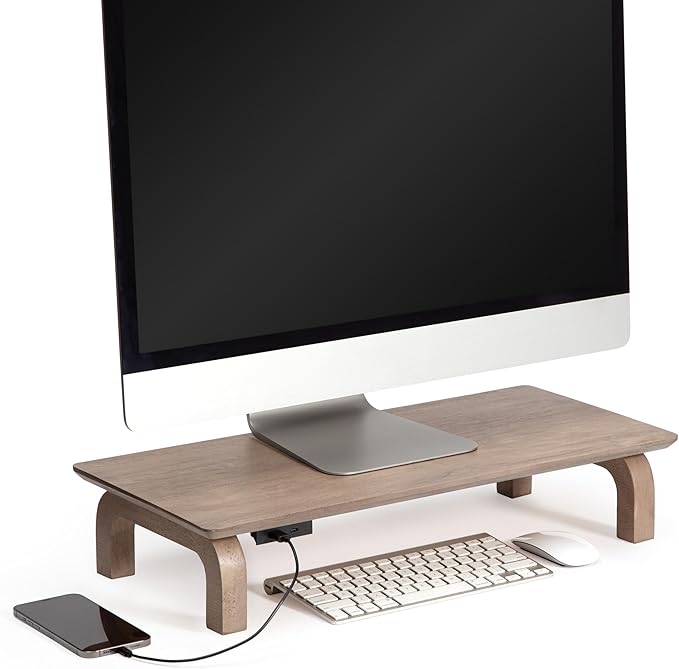 Anji Mountain Monitor Stand - Desktop Organizer & Laptop Riser, Ergonomic Monitor Riser, Space-Saving Monitor Stand for Desk, Durable Construction, Easy Assembly, Ideal for Home & Office,Biscotti