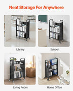 VEVOR Rolling Library Book Cart, 330 lbs Capacity, 30.3 x 15 x 48.0-Inch Library Cart, Single Sided V-Shaped Shelves with 3-Inch Lockable Wheels, Book Truck for Home Shelves Office and School, Black