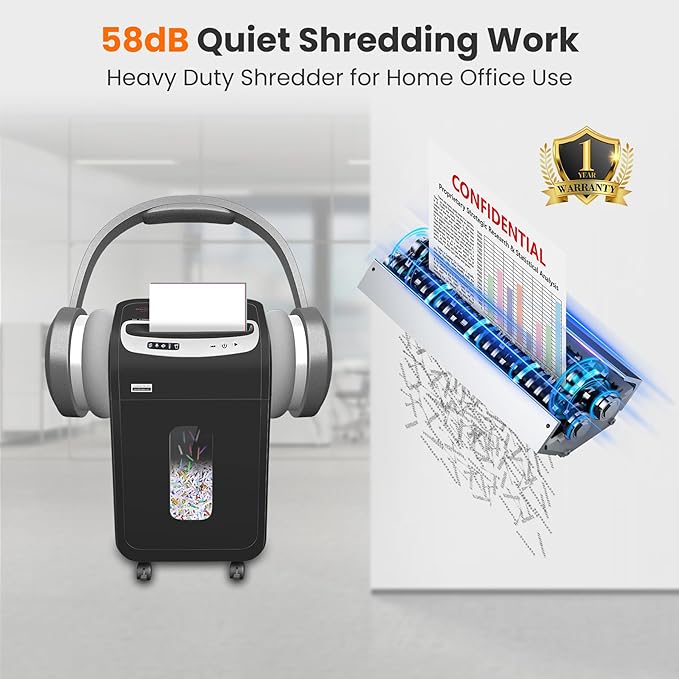 VidaTeco Paper Shredder for Home Office Heavy Duty with 60 Mins Running with US Patented Cutter,Shred CD/Card with Extra Large Bin,AUTO Jam Proof(ETL) (20-Sheet Cross Cut)