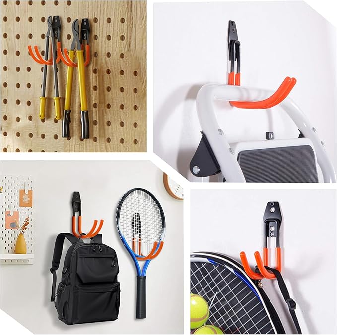 GeeWatom Garage Storage Utility Hooks，Garage Garden Tool Organizer，Steel Wall Mount Hooks, Large Garden U Hooks （2 Pack） (Type-2-Orange)
