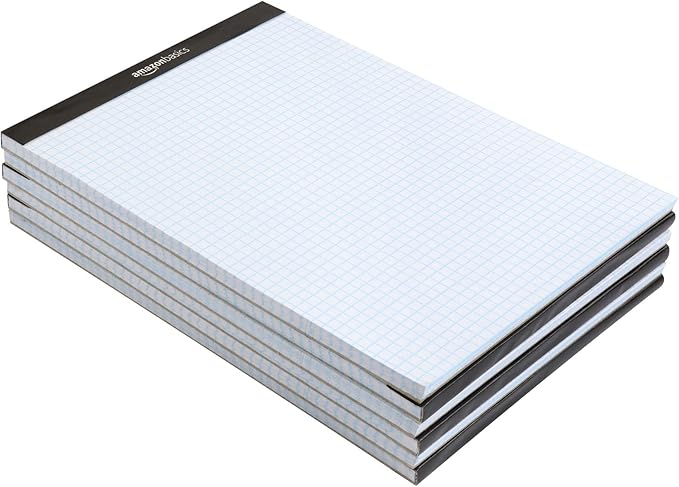 Amazon Basics Quad Ruled Graph Paper Pad, 600 Sheets, 6-Pack (100 Sheets Each), White, Letter Size 8.5 x 11 in