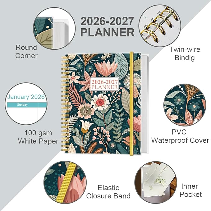 2026-2027 Planner - 18 Months Weekly & Monthly Planner from January 2026 - June 2027, Planners 2026-2027 with Elastic Closure, Inner Pocket, 8.5" x 11", Flower-C