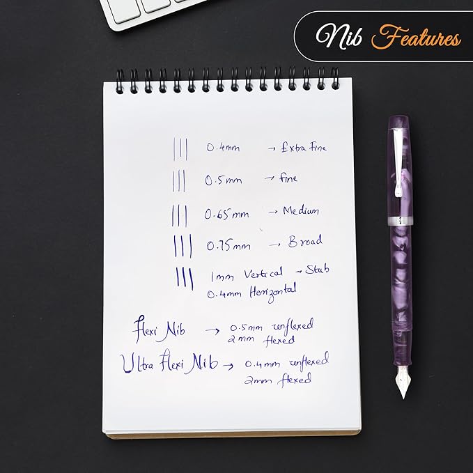 FPR Himalaya V2-Chrome Ultra Flex Nib Pen - Twist-Style Converter Filled Calligraphy Pens for Writing-Fancy Pens for Men & Women - Flex Fountain Pen w/Metal Clip & Cap Ring (Amethyst Purple Acrylic)