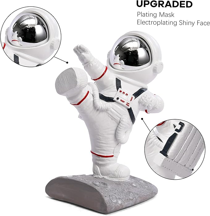 Kakizzy White Book Ends for Kids, Upgraded Astronaut Bookends Resin Spaceman Book Holders for Shelves Sturdy Book Stopper Book Ends to Hold Books Unique Outer Space Book Shelf Ends(F2-Silver Color)