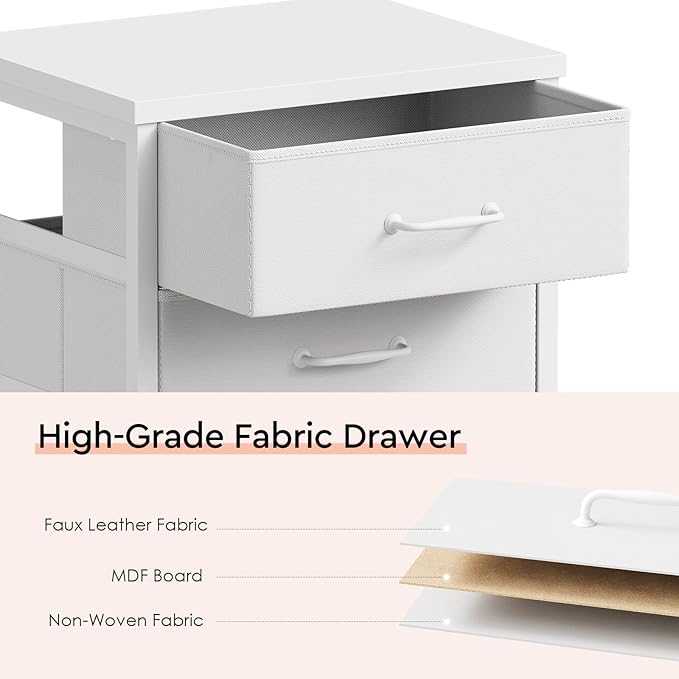 Maihail 3 Drawer Mobile File Cabinet with Wheels Fabric Vertical Filing Cabinet fits A4 or Letter Size for Home Office,White