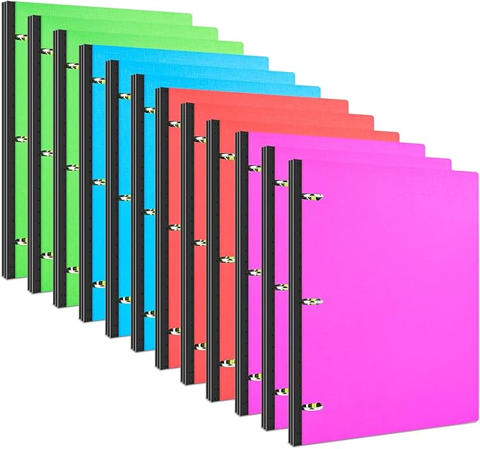 INFUN Telescoping 3 Ring Binder - 12 PCS, Portable 0.75 inch Plastic 3 Ring Binder with Telescoping Spine ，Binders with Foldable Front Cover Holds 8.5" x 11" Paper for School,Office and Homes
