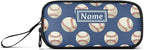 BOENLE Custom Baseballs Ball Blue Pencil Case Box Boys Girls Personalized Name Large Pencil Pouch Stationery Pen Bag Organizer for Kids Adults School Office