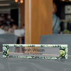 Signs ByLITA Floral Pattern Customized Nameplate | Sage Rose Personalized Full Color Acrylic Desk Sign