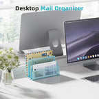 Marbrasse Mail Organizer for Desk, 3-Slot Mesh Metal Mail Holder countertop, Letter Holder, Office Desktop Envelope and Document Storage Rack (Blue)