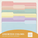 Color File Folders, 1/3-Cut Tabs, Letter Size, 6 Colors Organizer File Folders for School Home Office Business (60, Pastel Colors)