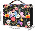 Vomgomfom Colored Pencil Case - 200 Slots Pencil Holder with Zipper Closure Twill Fabric Large Capacity Pencil Case for Watercolor Pens or Markers, Pencil Case Organizer for Artist (Black Flower)