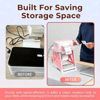 Guermok 3-in-1 Thermal Label Holder Stand for Printer – Desk Organizer for Roll & Fan-Fold Labels, Cable Management, Easy Assembly for Home, Office, Retail & Small Business(Pink)