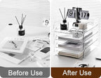 Gagee 4 Pack Paper Organizer for Desk,Clear Stackable Paper Sray Holder, Office Desk Organizer for Notes, Pens, File, Document