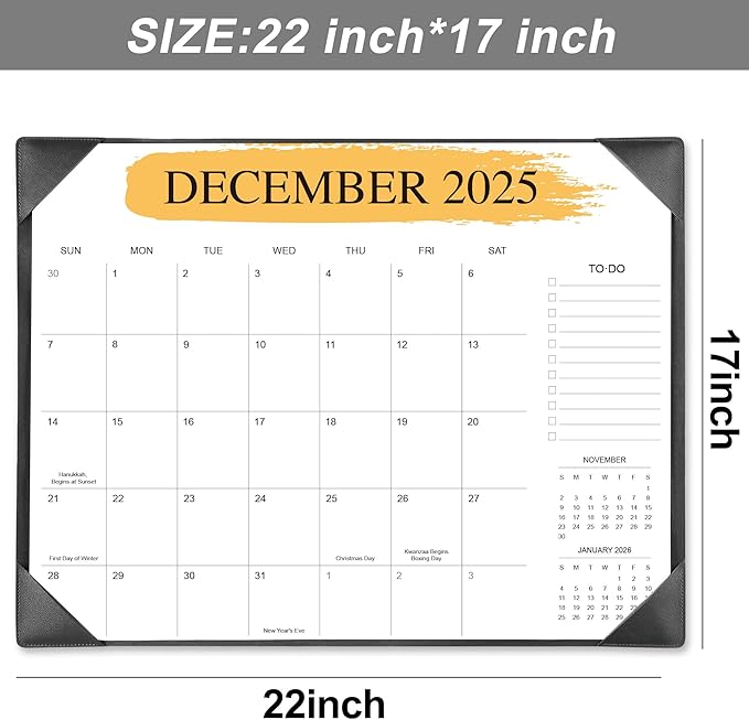 Desk Calendar 2026 with Desktop Mat – 22" x 17" Large Desk Calendars with Desktop Pad, 18-Month Teacher Desk Calendar from Jan 2026–Jun 2027, for Office, School & Home Use (Black)
