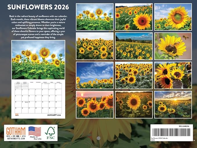 Sunflower Calendar 2026 Monthly Wall Calender 12 Month | American Made In The USA