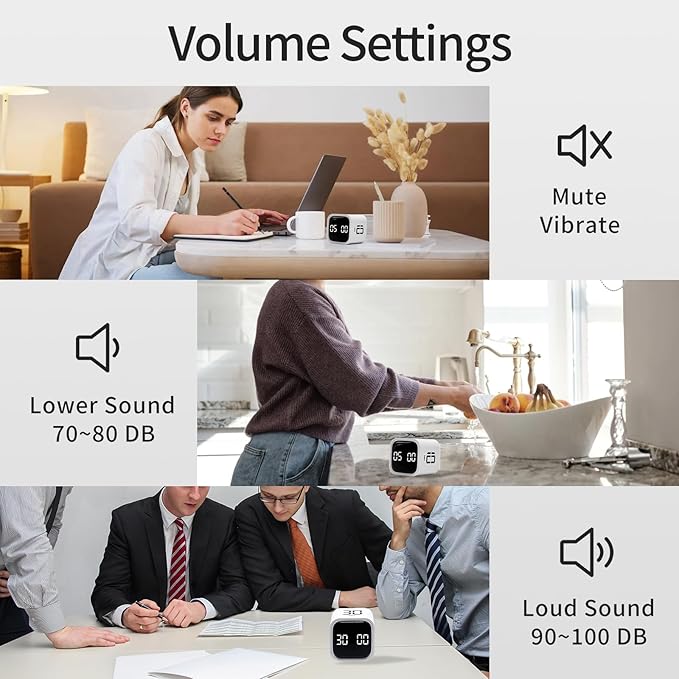 Productivity Timer Flip Gravity Sensor Cube Timer Countdown & Countup,Mute & Vibrate & Sound，5/10/30/60min & Custom Timing, Perfect for ADHD,Work,Learning,Kitchen Cooking (2 White)