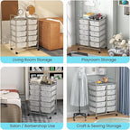 LDAILY 10 Drawer Rolling Cart, Storage Cart Organizer on Wheels, Drawer Cart with Metal Frame & Large Storage Capacity, Rolling Cart with Drawers for Living Room Classroom, Office