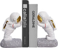 Kakizzy Decorative Space Theme Bookends - Astronaut Resin Bookends with Anti-Slip Base - Sturdy, Fun & Unique Book Holders for Heavy Books (Gold)