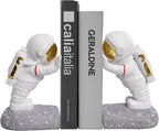 Kakizzy Decorative Space Theme Bookends - Astronaut Resin Bookends with Anti-Slip Base - Sturdy, Fun & Unique Book Holders for Heavy Books (Gold)