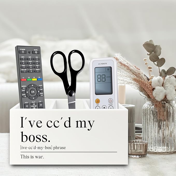 XPH Funny Office Pen Pencil Holder Organizer for Desk, Coworker Gifts for Women Men, I've Cc'd My Boss Funny Wooden Box Sign for Home Office Workplace Desk Tabletop Decorations