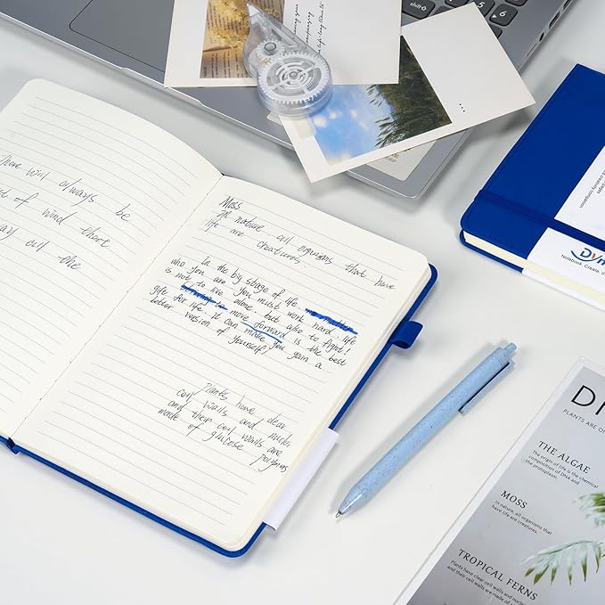 Dynta Hardcover Journal Notebooks 10 Pack A5 Lined Journals Bulk 5.8 x 8.4 Inch 160 Pages/80 Sheets College Ruled with Pen Loop Notebooks for Work, Writing, Note Taking (Blue)