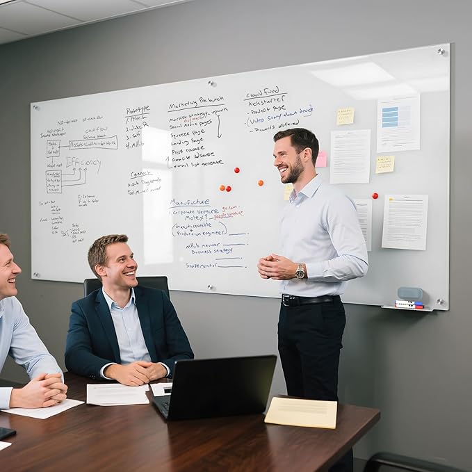 MaxGear Glass Whiteboard Tempered Magnetic Dry Erase Board 72 x 48 Inch Ultra White Frameless Wall Mounted, Office Classroom Conference Room Home Use, Includes Markers, Eraser, Magnets & Mounting Kit