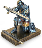 HDMbigmi King's Guard Leader Cloak Warrior Knight Pen Holder Mobile Phone Stand, Ornament Knight Statue, Pen Stand Paperweight for Office and Home (Blue)