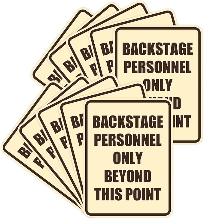 Portrait Round Backstage Personnel Only Beyond This Point Door or Wall Sign Easy Installation | Music | Concert | Festivals Sign (Ivory/Dark Brown) - Medium (10 Pack)
