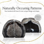 Nature's Decorations A Quality Black Agate Geode Bookends - Heavy Duty with Non-Skid Rubber Bumpers for Shelves, Office, Home Decor - Cool Crystal Stone (1 Pair 3-4 LB)