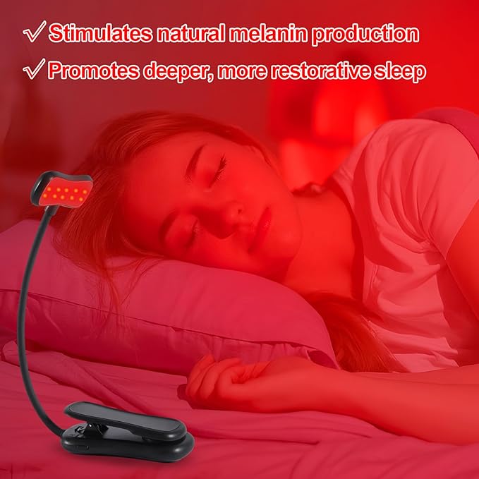 Finezeal 630nm Red Book Light - Zero Blue Light, Rechargeable Clip On Red Reading Light for Reading at Night, Poratble Dimmable LED Book Lamp, Perfect for Travel Nursing Studying