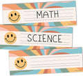 Desk Name Tags for Classroom -25 Student Name Plates for Classroom Kindergarten, Preschool, 1st, 2nd & 3rd Grade, 9x3 Teacher Nameplates for Student Desks & Cubbies, Retro Nametags
