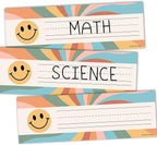 Desk Name Tags for Classroom -25 Student Name Plates for Classroom Kindergarten, Preschool, 1st, 2nd & 3rd Grade, 9x3 Teacher Nameplates for Student Desks & Cubbies, Retro Nametags