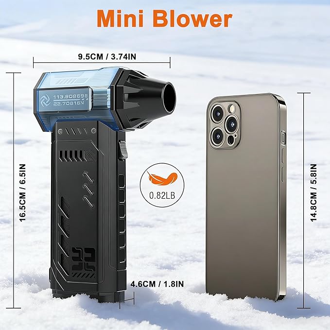 JUFINX Air Duster -250000RPM- Snow Blower, Replaceable Batteries 2pcs,Long Life-mini Blower, 3-Gear Adjustable- Electeic Air Duster for Keyboard,PCs,Outdoors,Snow,Leaves,Car Cleaning (2*Batteries)