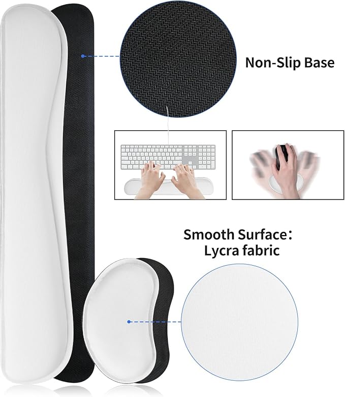 Bloss Leather Desk Pad and Keyboard Wrist Rest, Large Mouse Pad + Keyboard Pad+Mouse Wrist Support, Non-Slip Desk Mat Protector for Office, Home(31.5×15.7 Inches,White)