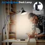 juttilax Swing Arm Desk Lamp for Home Office 360°Adjustable,Tall Metal Clamp on lamp with Bulb,Eye-Caring Clip on Desk Light for Computer Work Study Reading and Drafting