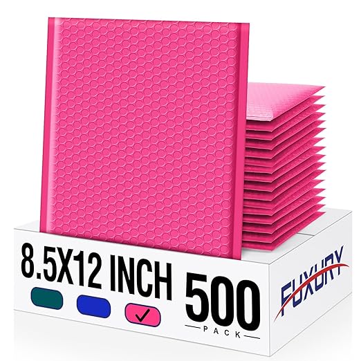 Fuxury 500 Pack Pink Bubble Mailers 8.5x12" Medium Opaque Bubble Envelopes Strong Adhesion Padded Mailer Thick Padded Envelopes for Small Business Mailing Books Clothes Makeup Supplies