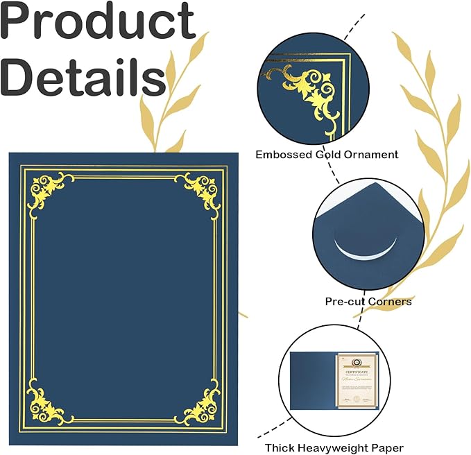 80 Packs Certificate Holders, Navy Blue Certificate Covers, Diploma Holders, Certificate Folders with Gold Foil Border for Letter Size 8.5" x 11" Certificates, Diploma, Documents, Award Cover