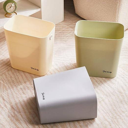 Halyuhn Rectanglar Small Trash Can 3 Pack, 3 Gallon/12 L Office Garbage Can Wastebasket, for Bedroom, Bathroom, Dorm, Kitchen, Under Sink, Under Desk, Plastic Trash Bin Garbage Bin– Green Grey Cream