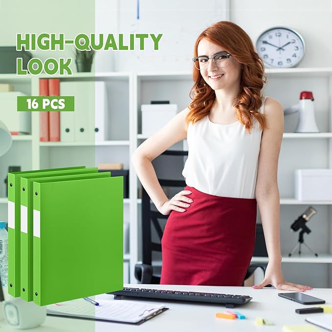 Henoyso 16 Pcs 3 Ring Binder 0.5 Inch Round Fits Letter Size 8.5'' x 11'' Paper Plastic Flexible Binder Bulk Holds 140 Sheets with 1 Pockets Versatile Organizer for Home Office School (Tender Green)