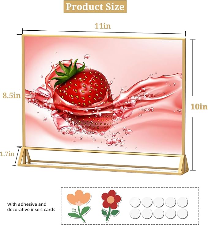 PPH-Sisy Clear Acrylic Sign Holder 11x 8.5 Horizontal Double Sided Gold Frame Flyer Holder for Wedding Table Number Menu Holder (6pcs)