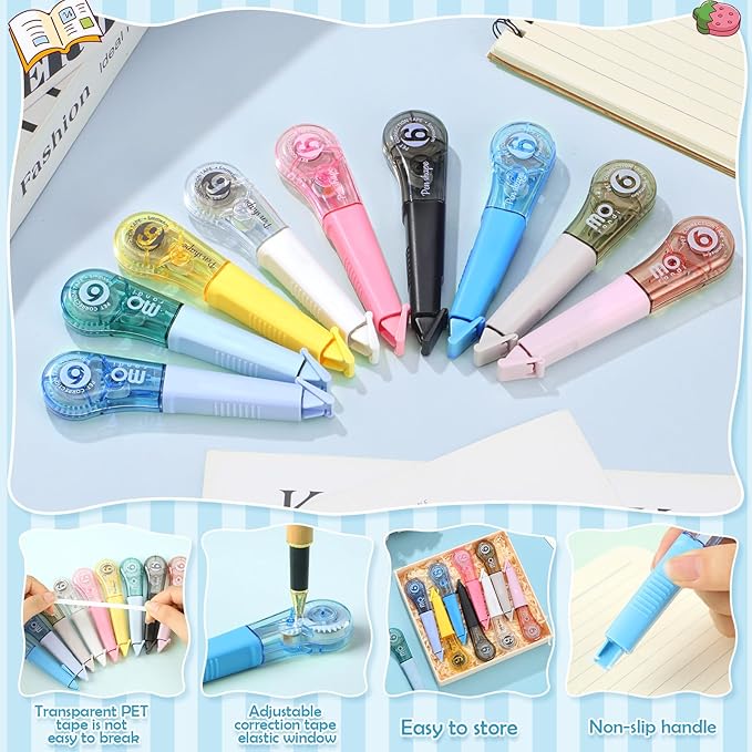 auroray 18 Pack Correction Tape Pens 1/5" X 236", 9 Color Correction Tape Pens Easy to Use Applicator for Instant Correction Students School Office Supplies