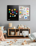 Lightomorrow Bulletin Board 36 x 24 inches, Black Board & Grey Fabric Board Combo, Black Aluminum Framed Linen Vision Board with 10 Push Pins