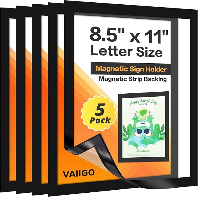 VAIIGO 5Pack Magnetic Frames for Refrigerator - 8.5 x 11 Magnetic Sign Holder, Magnetic Paper Holder Document Holder for Fridge, Metal, Whiteboard Surface - Magnetic Picture Frame Poster Frame