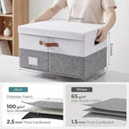 PRANDOM Storage Bins with Lids [3-Pack] Linen Fabric Foldable Storage Boxes Organizer Containers Baskets Cube with Cover for Bedroom Closet Office Grey&White (23.4X15.9X11.4)