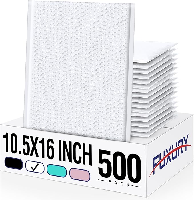 Fuxury 500 Pack White Bubble Mailers 10.5x16 Inch, Self Seal Padded Envelopes Waterproof Mailing Cushioning Padded Mailers, Bubble Bags for Packaging, Small Business Large #5