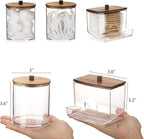 Tbestmax Qtips Dispenser Bathroom Container, 10/12 oz Big Cotton Ball Holder, Apothecary Jar Organizer for Storage Cotton Swab, Round Pads, Floss Picks (Brown Wood Lids)