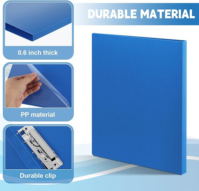 Teling 12 Pack Punchless Clamp Binder Folder 8.5 x 11 Inch Ringless Binder Holds with Pocket, Flexible Metal Clip and Poly Covers, 100 Letter Size Pages, for Work, School(Blue)