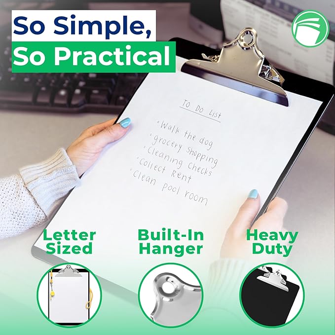 Black Plastic Clipboards (Set of 6) Multipack - 12.5x9 Inch Black Clipboard with 100 Sheets Holding Capacity Butterfly Clip | Colored Acrylic Clip Boards in Bulk | Office, Classroom, School Supplies