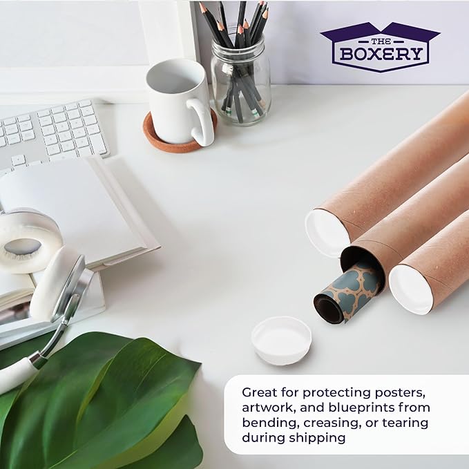 The Boxery Brown/Kraft Shipping, Storage, Posters, Arts, Crafts, Documents, Mailing Tubes s 2 inch x 15 inch - 50 PACK, Made in the USA, Reusable and Recyclable