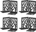 VFINE 8-Piece Metal Bookends for Shelves, Black Tree Book Ends for Books, Decorative Desk Book Organizer, Non-Skid Shelve Bookends for Home Office Shcool Supplies